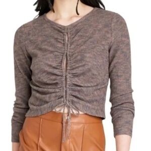 Wild Fable Brown Top Long Sleeve Lace Up Front Keyhole Blouse Responsible Style